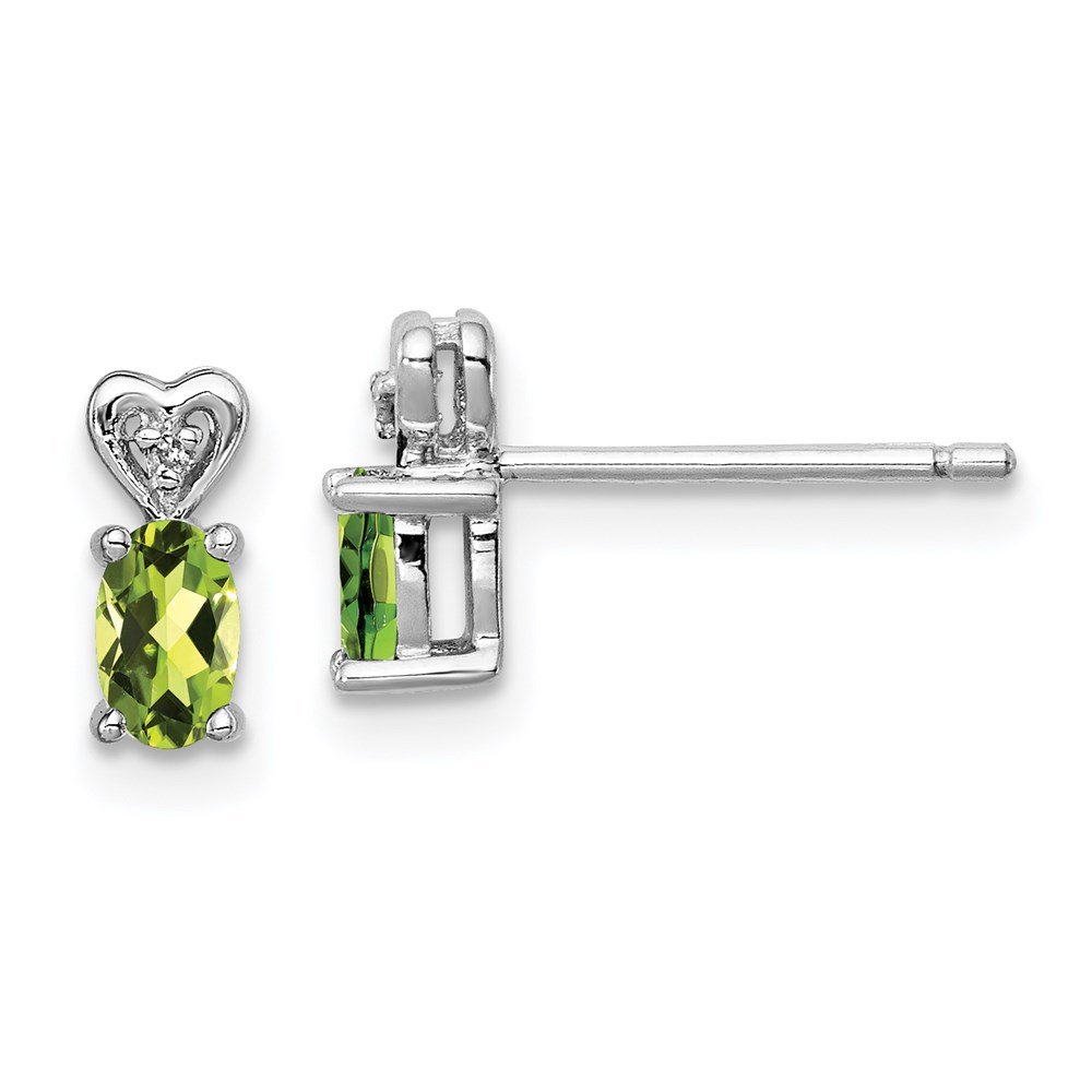 Sterling Silver Rhodium-Plated Peridot August Birthstone Diamond Earrings 77$